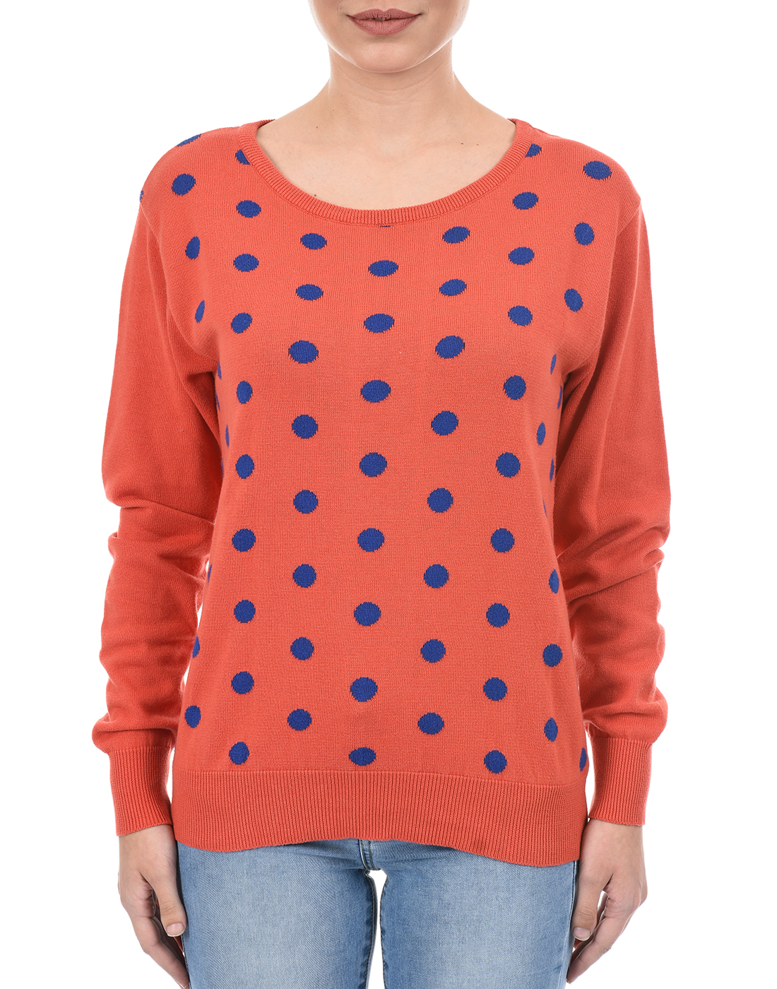 Species Women Orange Polka Print Sweater